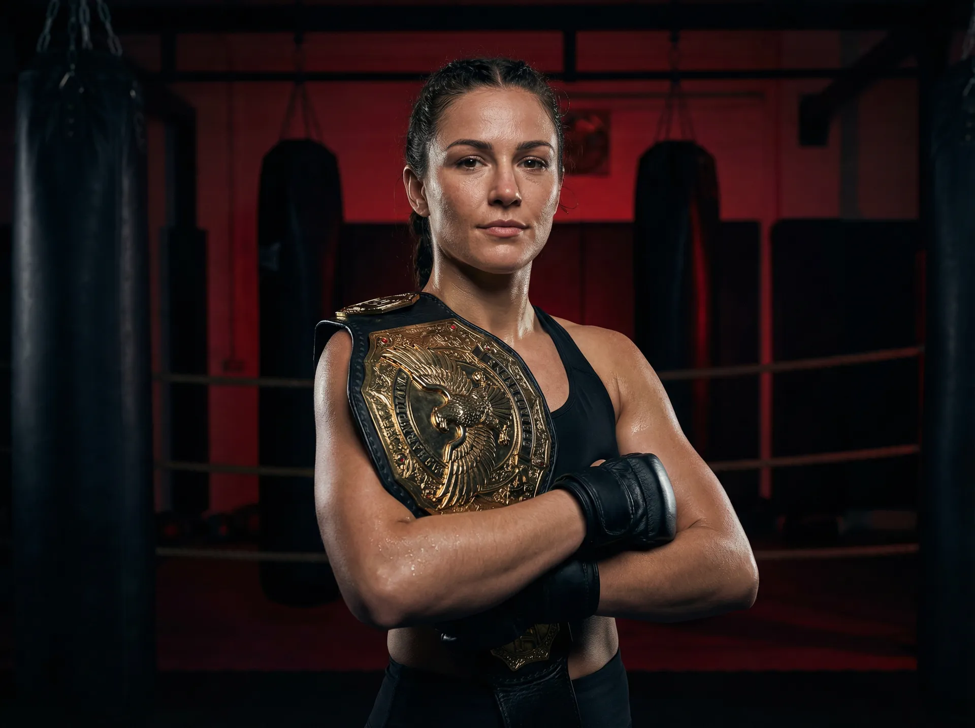 吃瓜大赛 女子冠军暗影女王展示金腰带